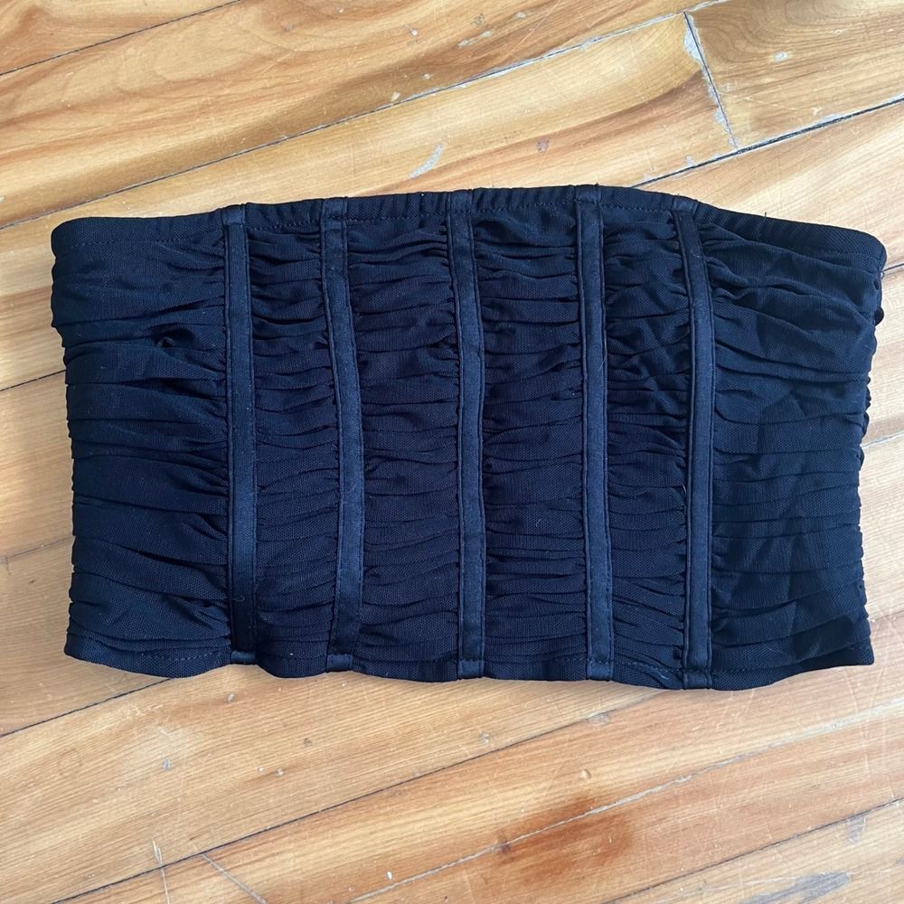 Klesis Black Ruched Mesh Corset Tube Top Bustier Zipper Size Small